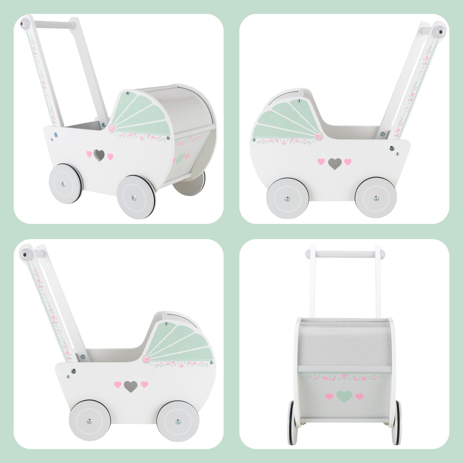 WOODENFUN wooden baby push walker side view highlights portable size and easy maneuvering