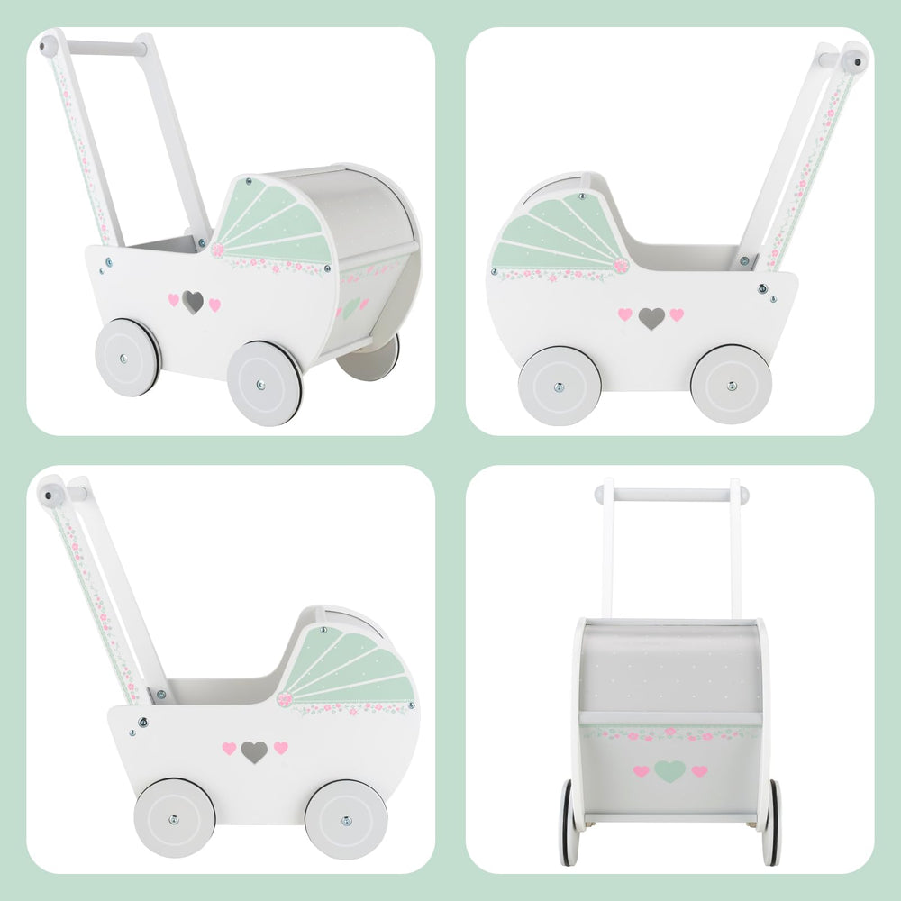 WOODENFUN wooden baby push walker side view highlights portable size and easy maneuvering