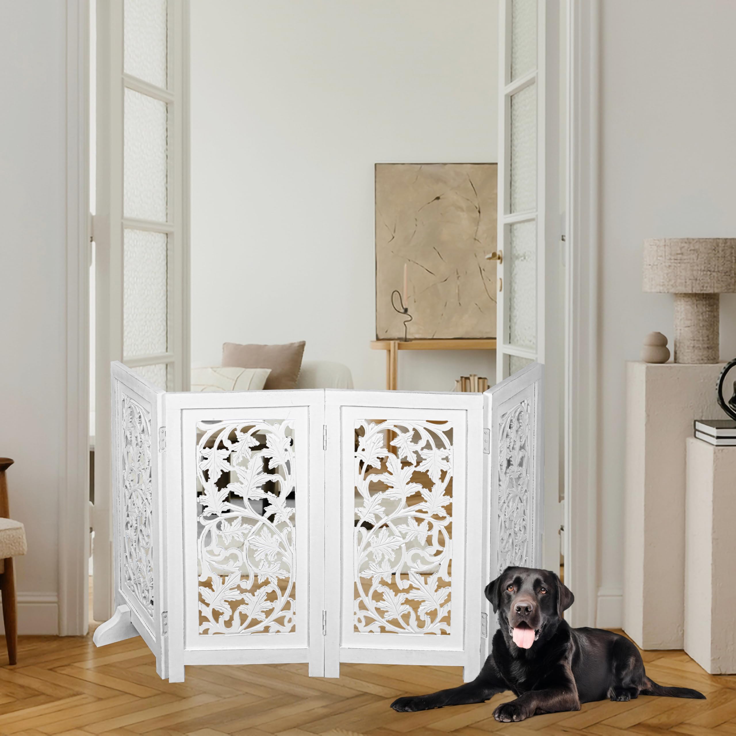 Woodify gate shown in doorway setup for easy room separation.