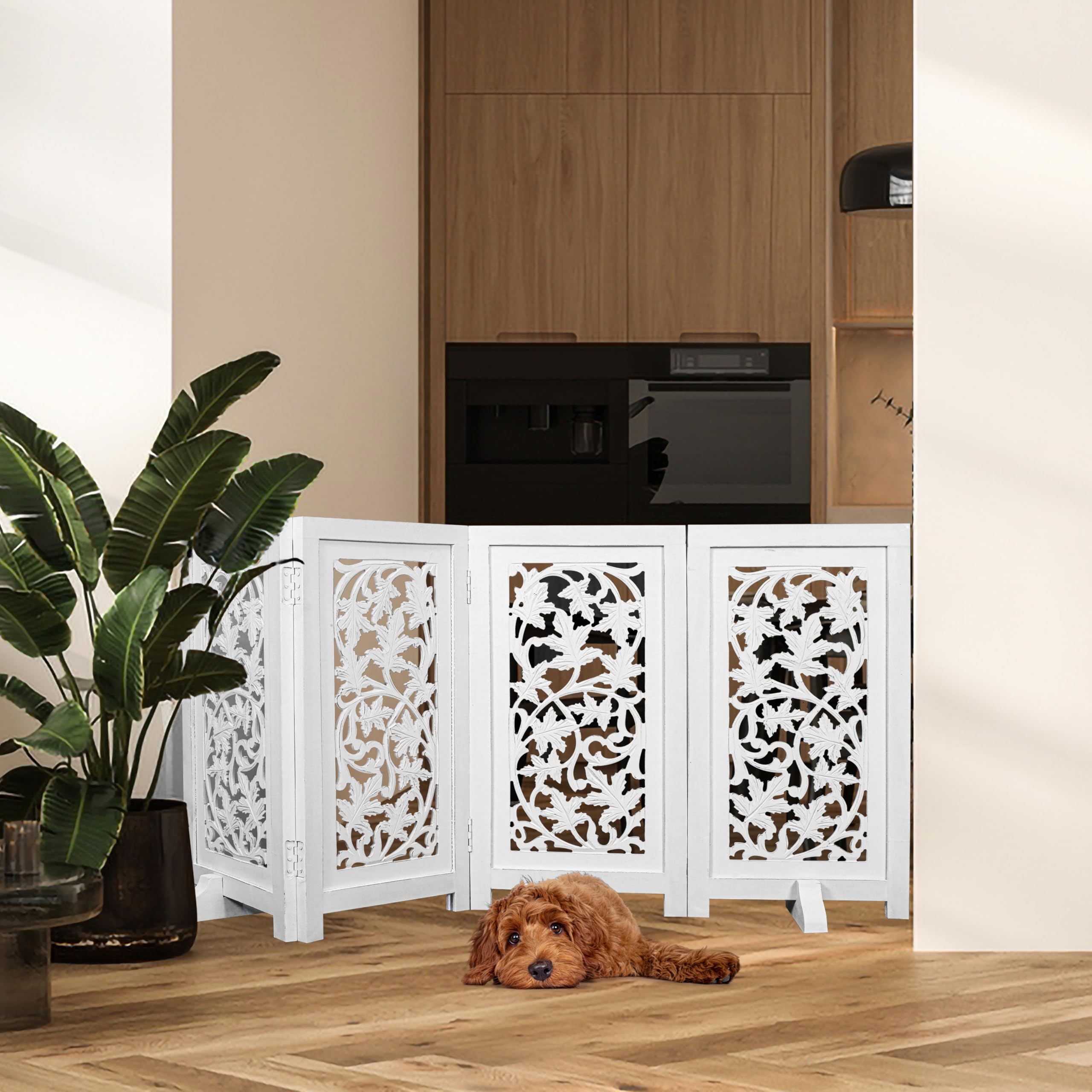 Woodify four-panel gate suitable for doorways and hallways.