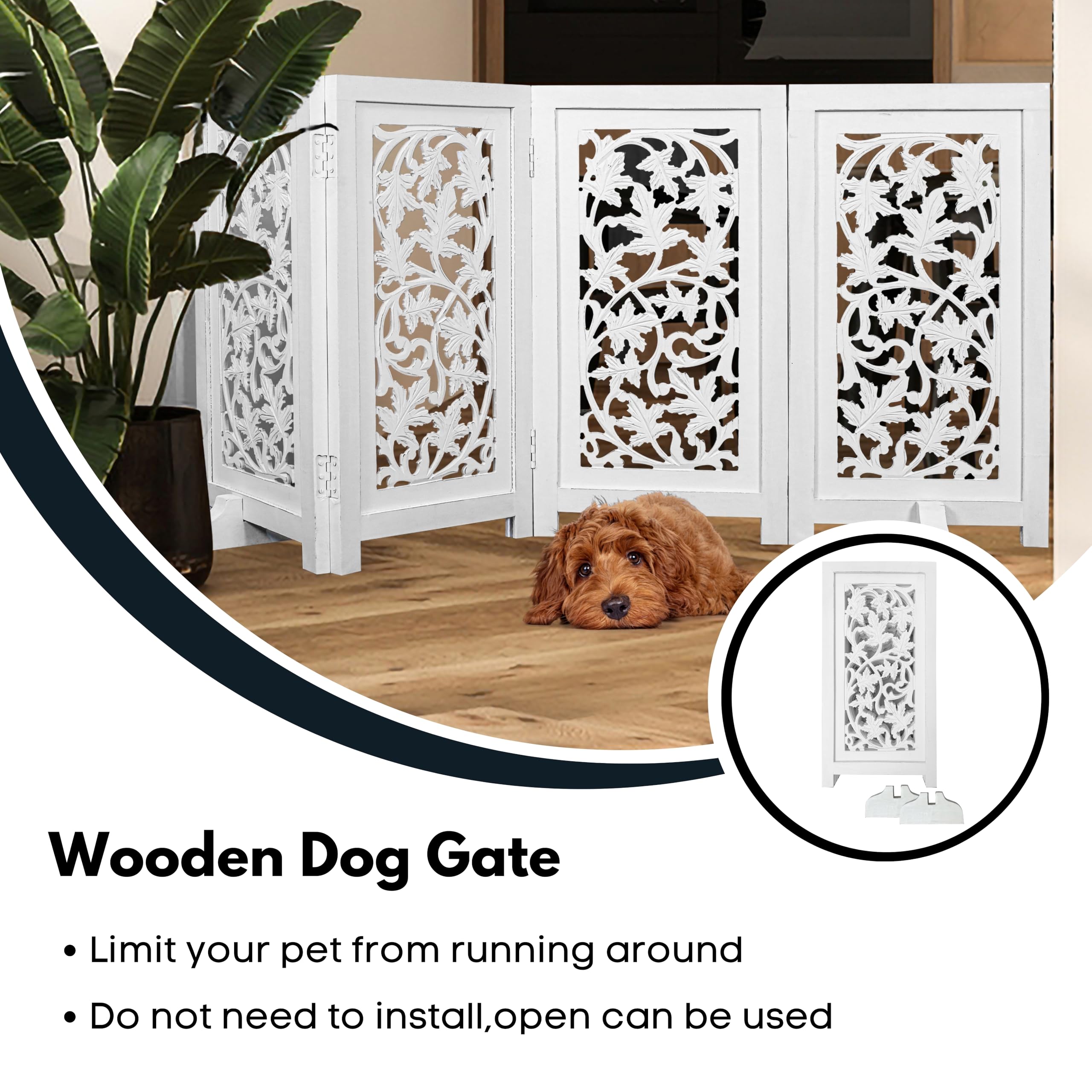 Woodify freestanding barrier can be moved between rooms without tools.