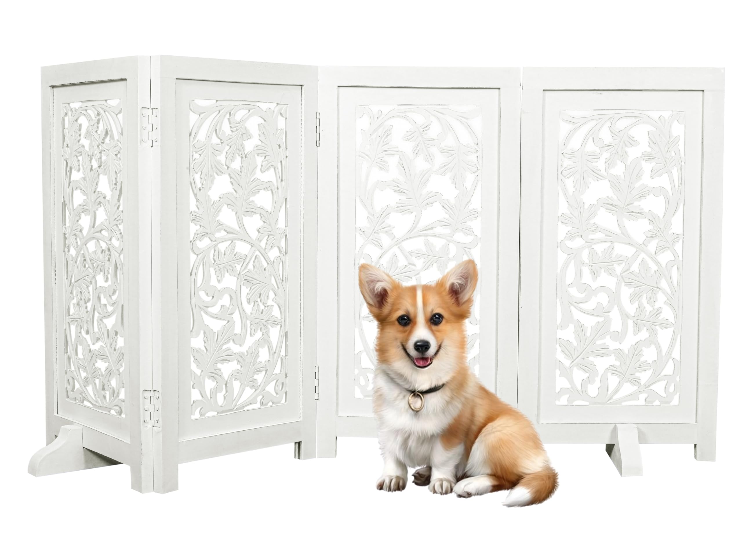Woodify dog gate with Lucy design adds decorative charm while containing pets.