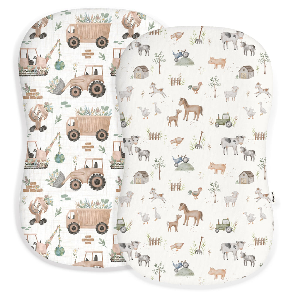 Woodiville baby lounger cover with little-farm pattern for soft naps