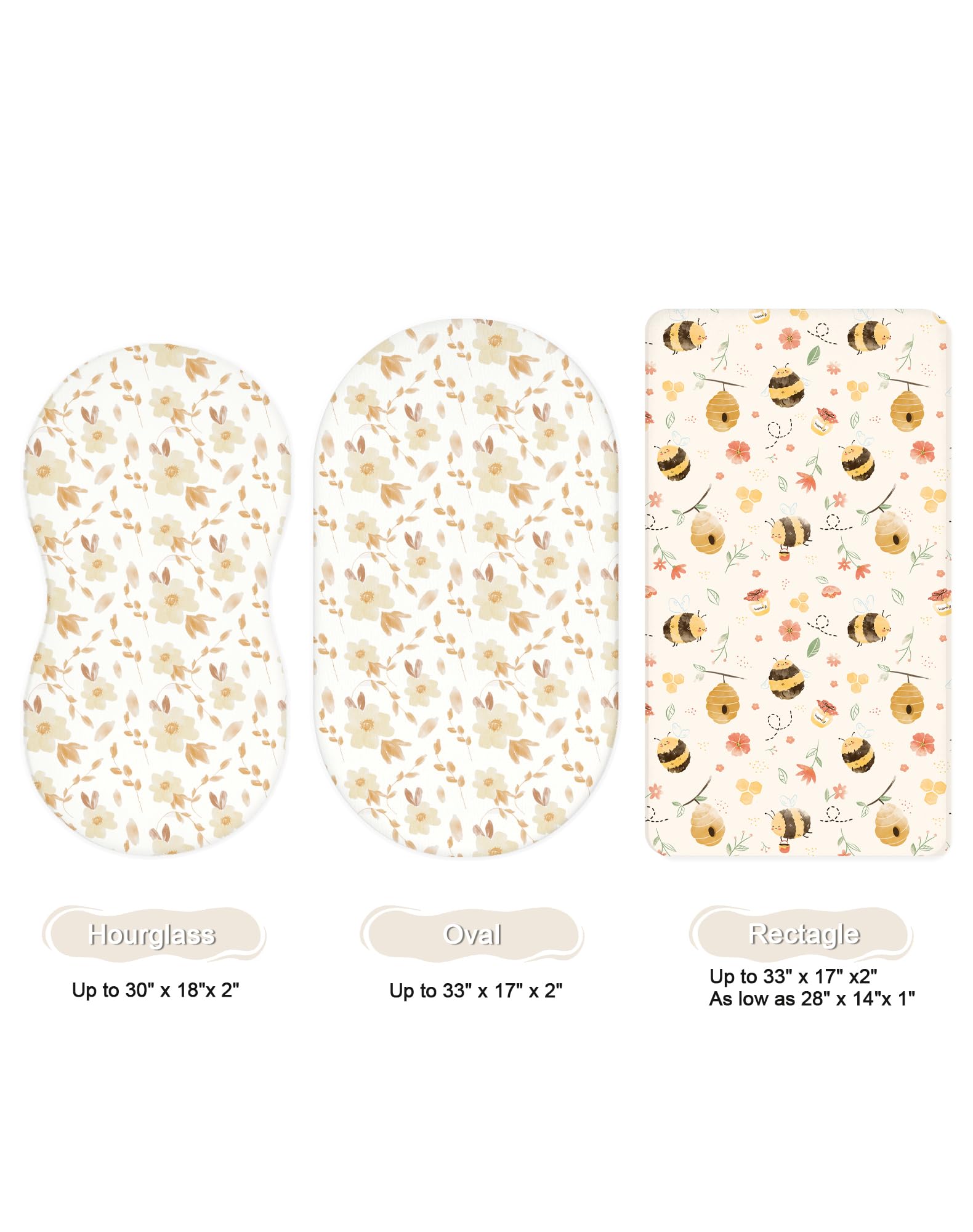 Woodiville Bassinet Sheets Honeybee Dreams secure elastic edges for a snug fit