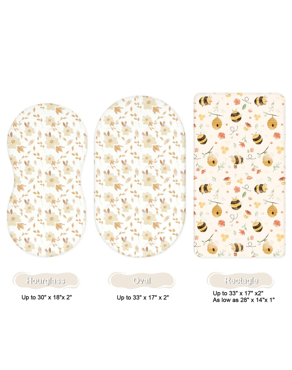 Woodiville Bassinet Sheets Honeybee Dreams secure elastic edges for a snug fit