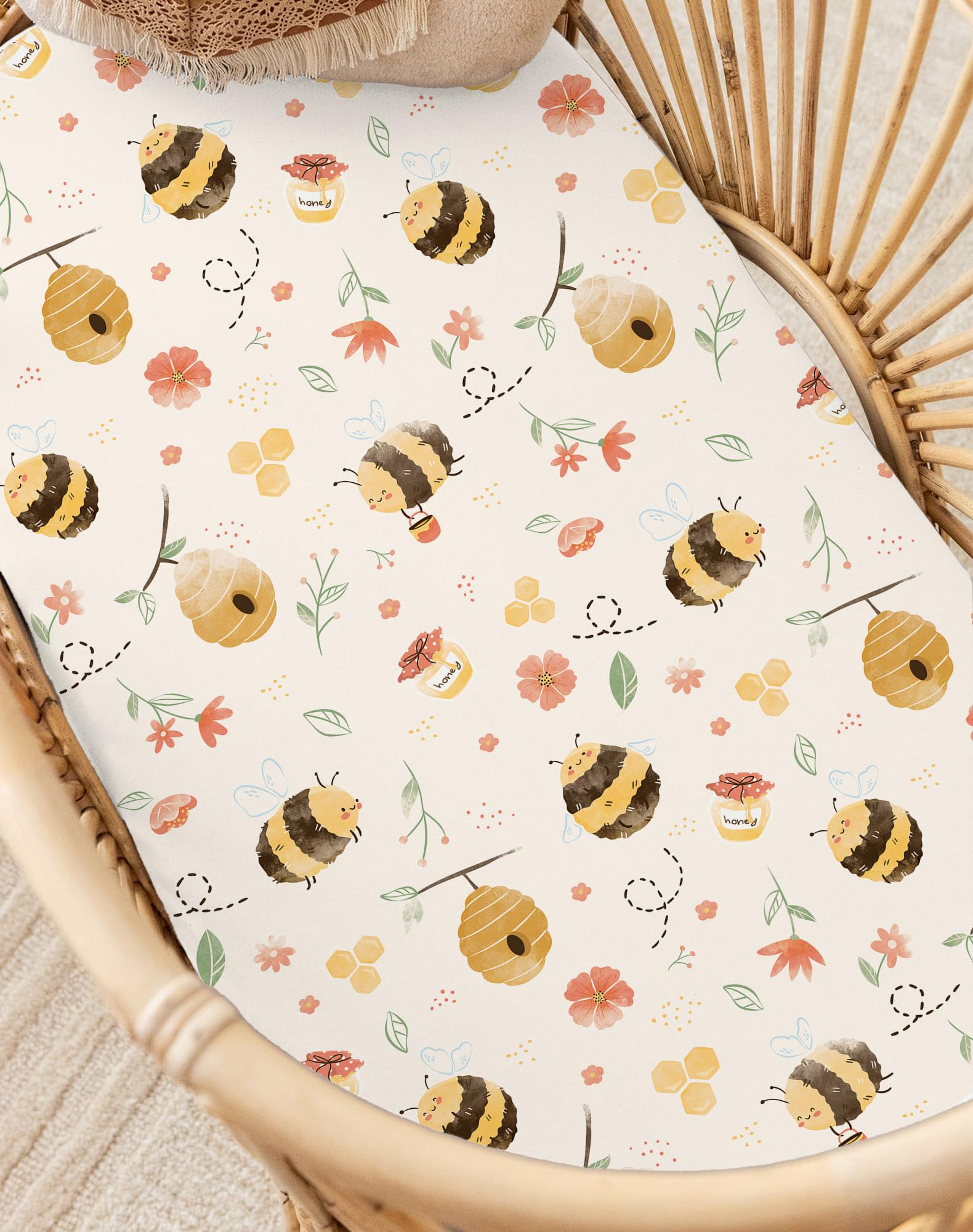 Woodiville Bassinet Sheets Honeybee Dreams packaging for gifting