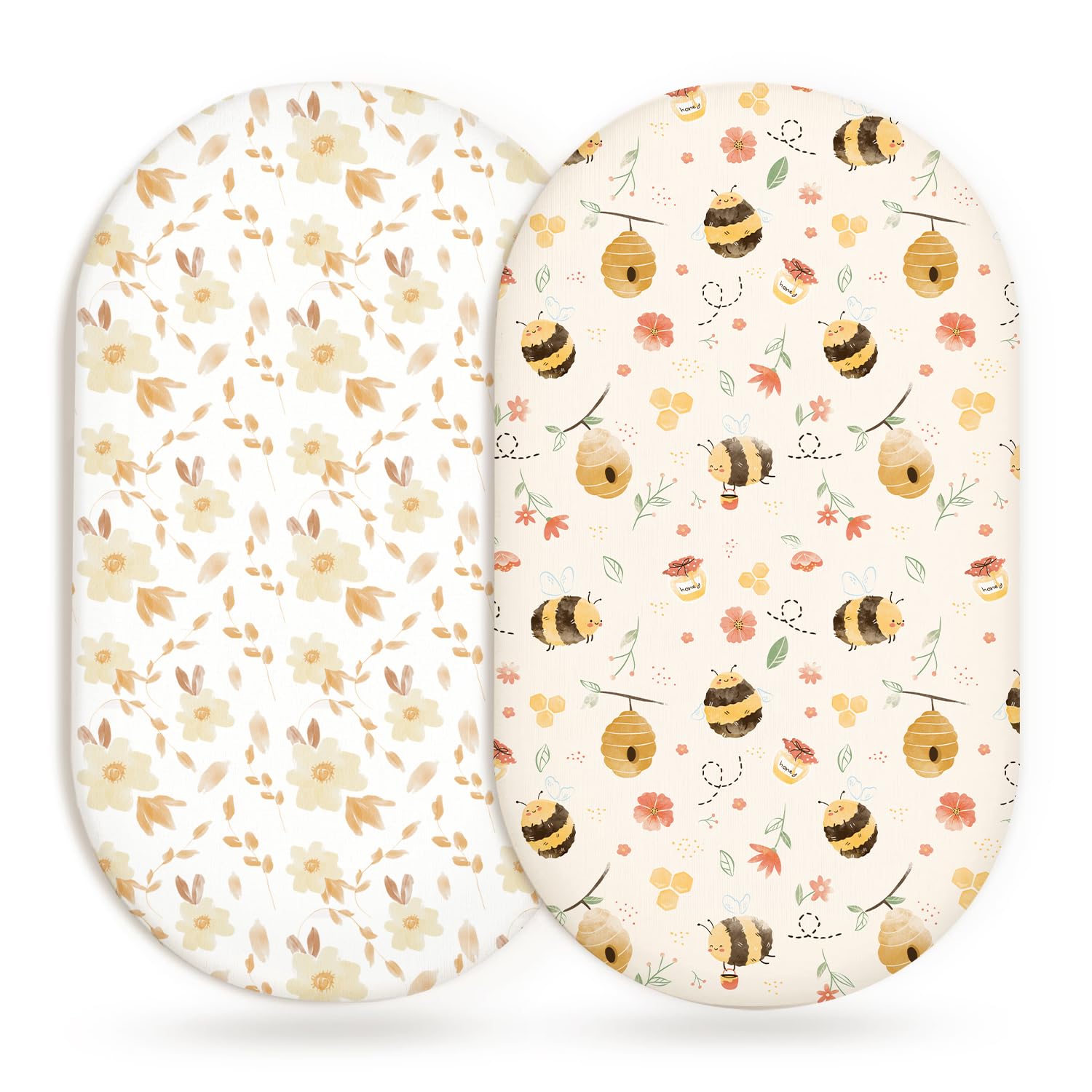Woodiville Bassinet Sheets Honeybee Dreams soft-knit fabric for baby's comfort