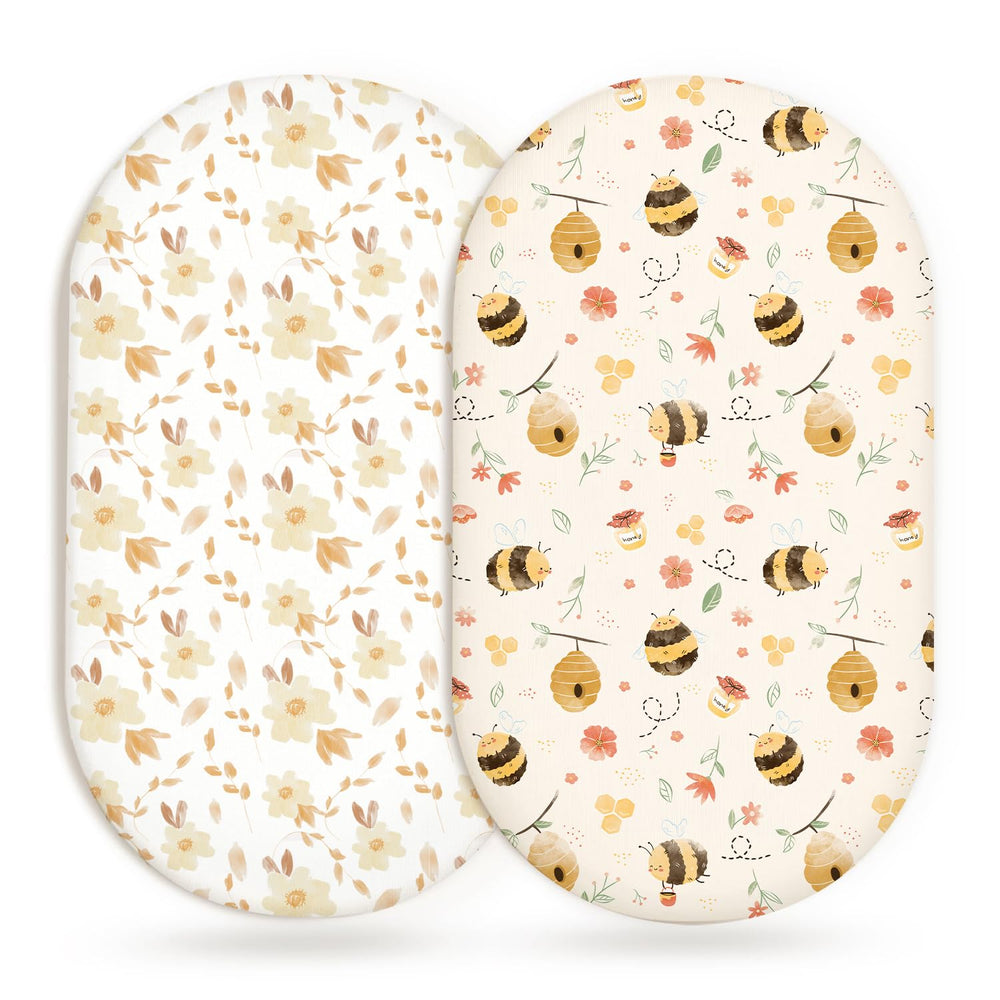 Woodiville Bassinet Sheets Honeybee Dreams soft-knit fabric for baby's comfort