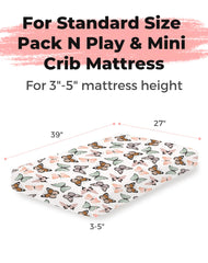 Woodiville Butterfly Dance mini crib sheet shows the pattern and secure fit