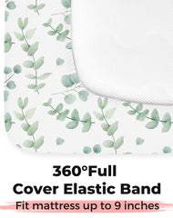 Woodiville 28x52 crib sheets with elastic-band closeup ensuring secure fit