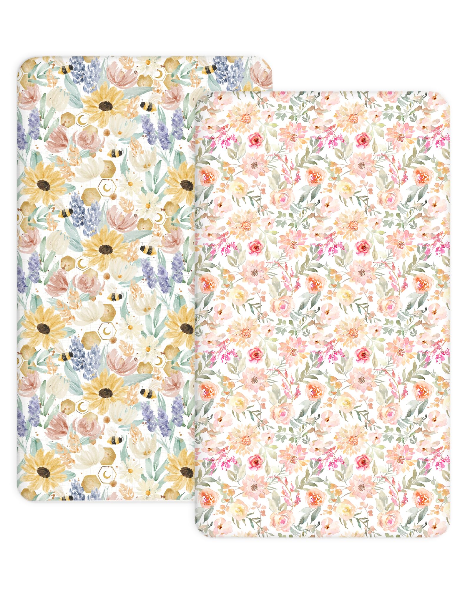 Woodiville crib sheets 2-pack with elastic band for a snug, secure fit.