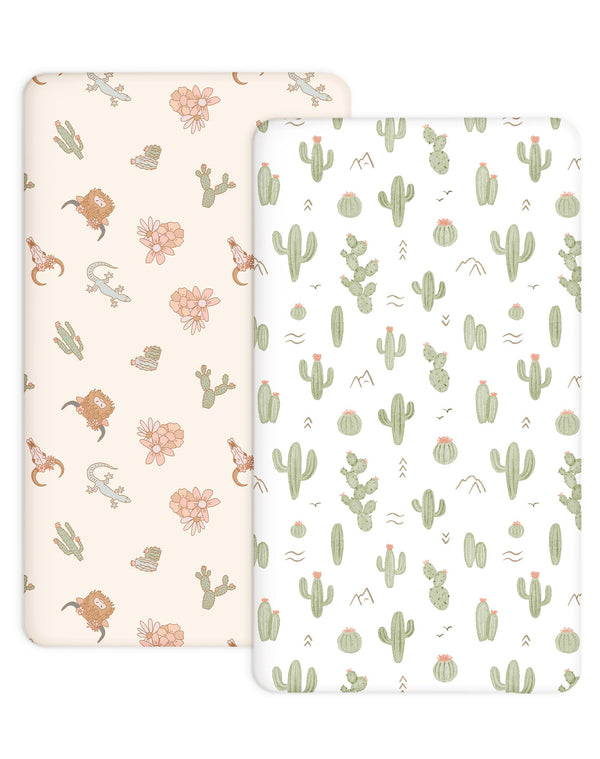 Woodiville Crib Sheets Cactus Cozy packaged for quick nursery setup.