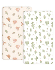 Woodiville Crib Sheets Cactus Cozy packaged for quick nursery setup.