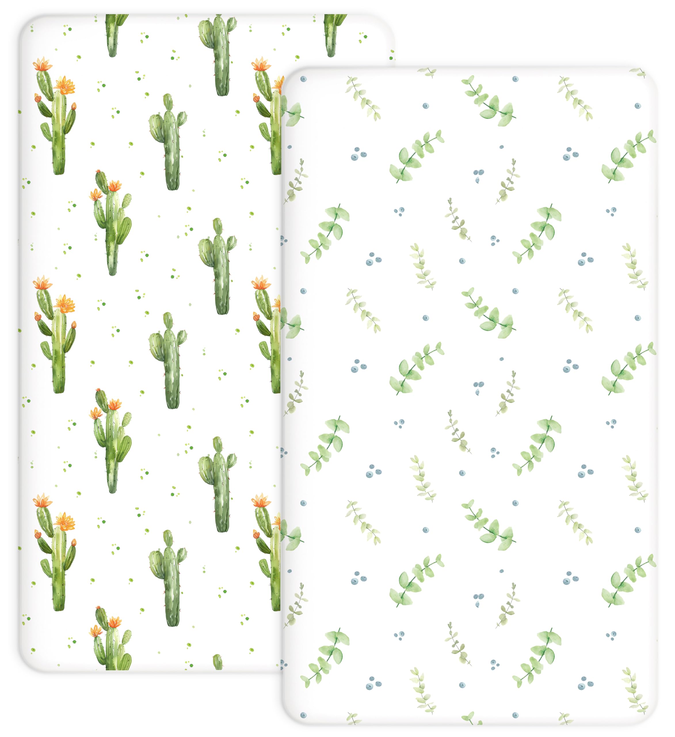 Woodiville Desert Green crib sheets 2-pack on standard mattress, easy-care and comfortable