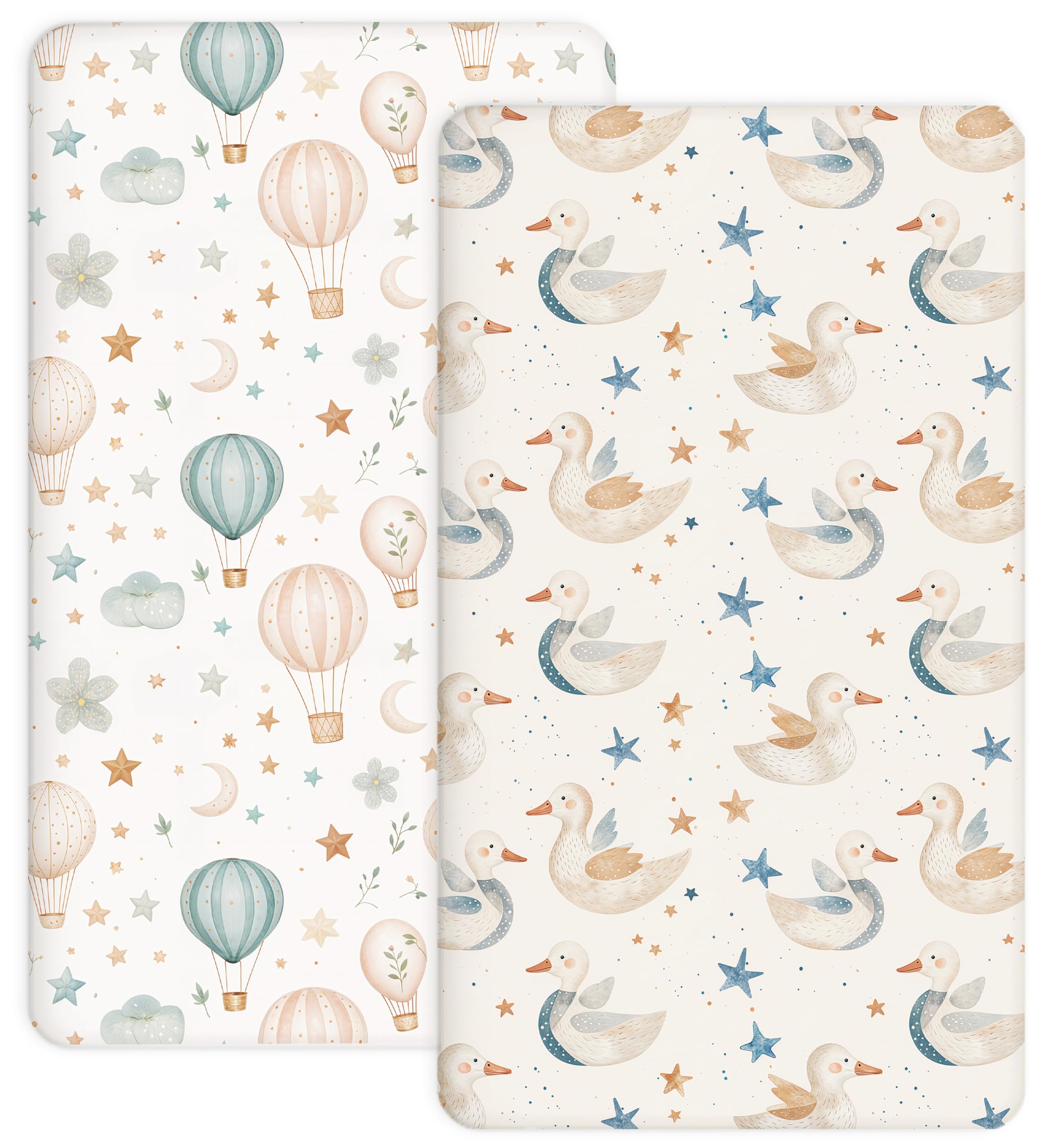 Woodiville Dreamy Swans crib sheets closeup elastic band for secure nightly fit.