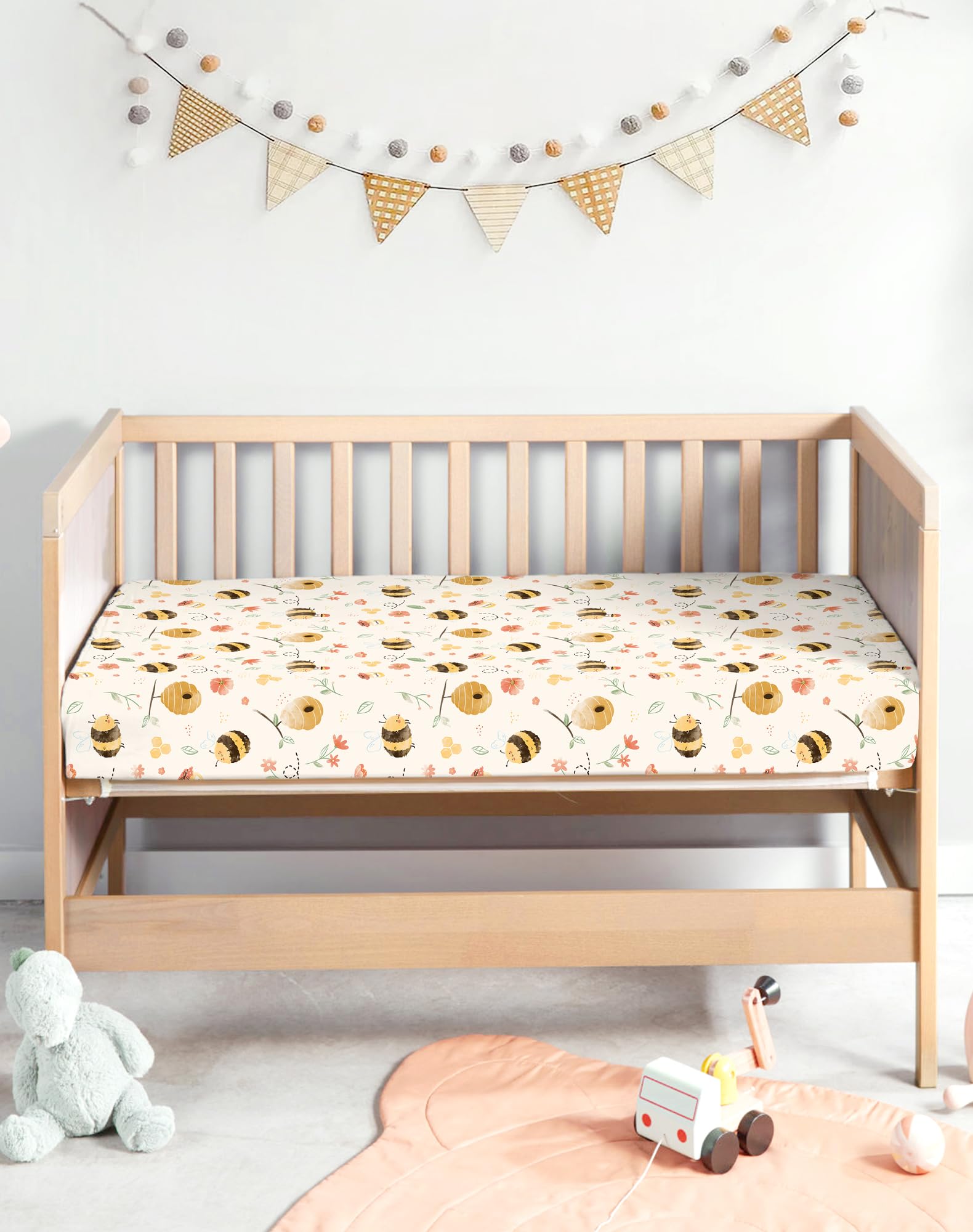 Woodiville crib sheets are machine washable and dryer friendly.