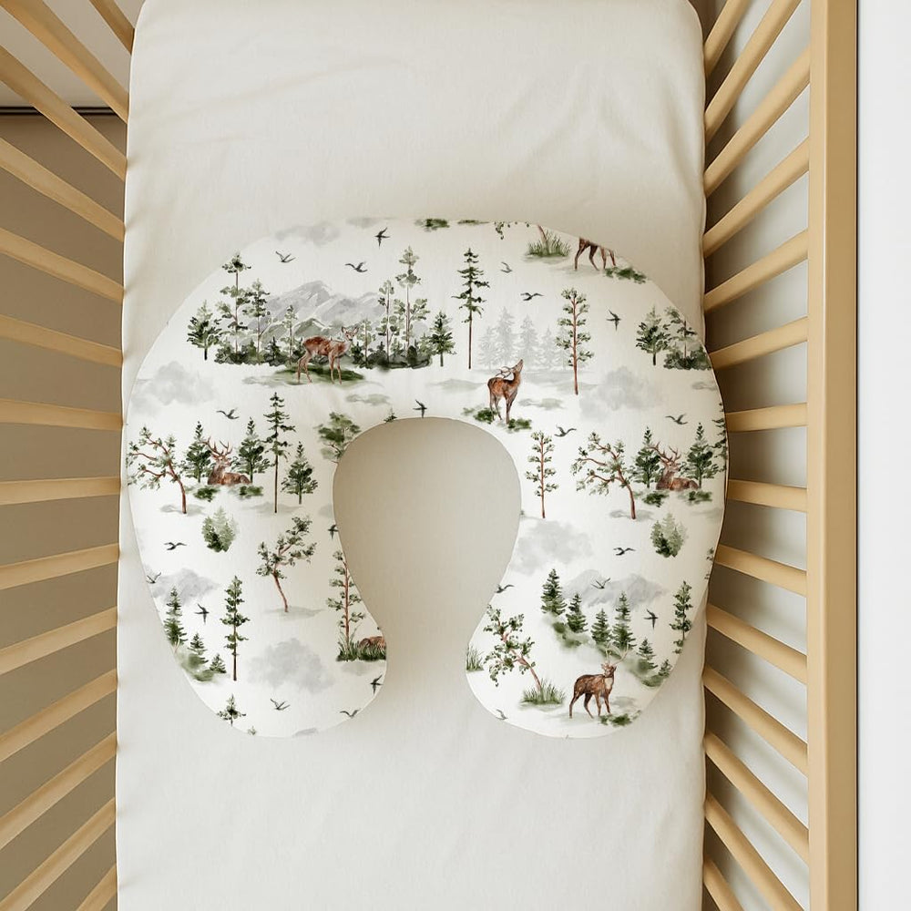 Woodiville nursing pillow cover with stretch fit prevents slipping during feeds