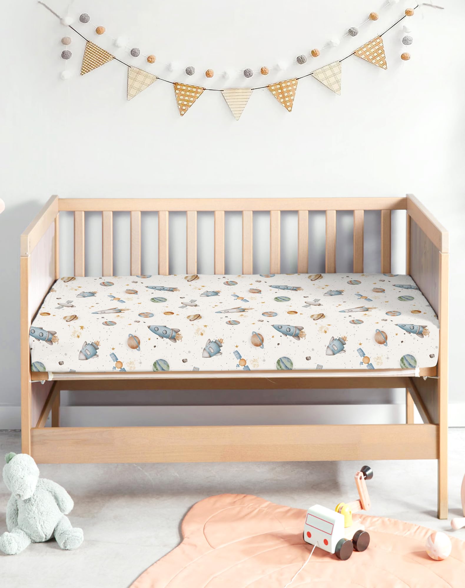 Woodiville pack n play sheet blush berry space pattern inspires calm naps