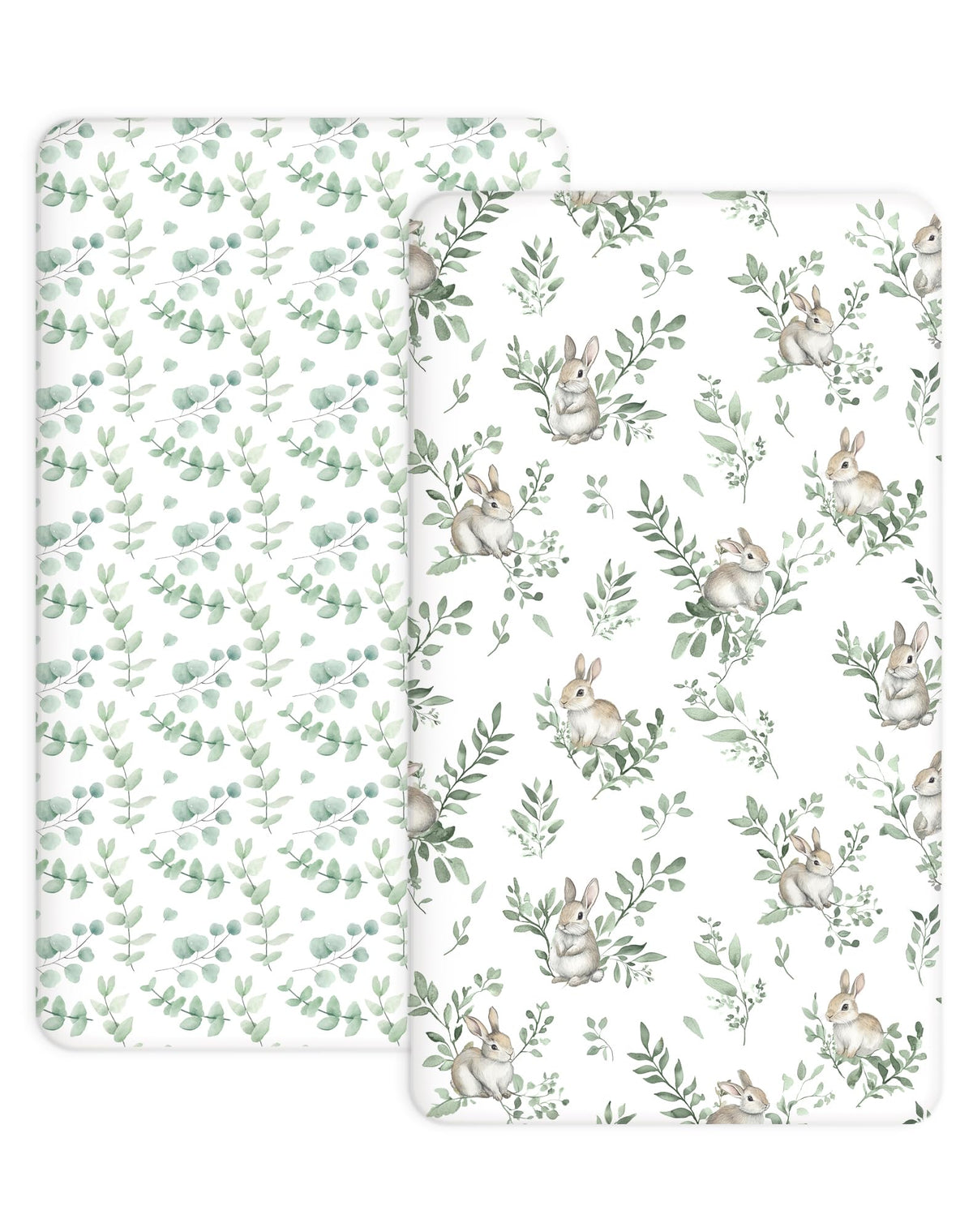 Woodiville Bunny Meadow pack n play sheet close-up, gentle and breathable fabric.