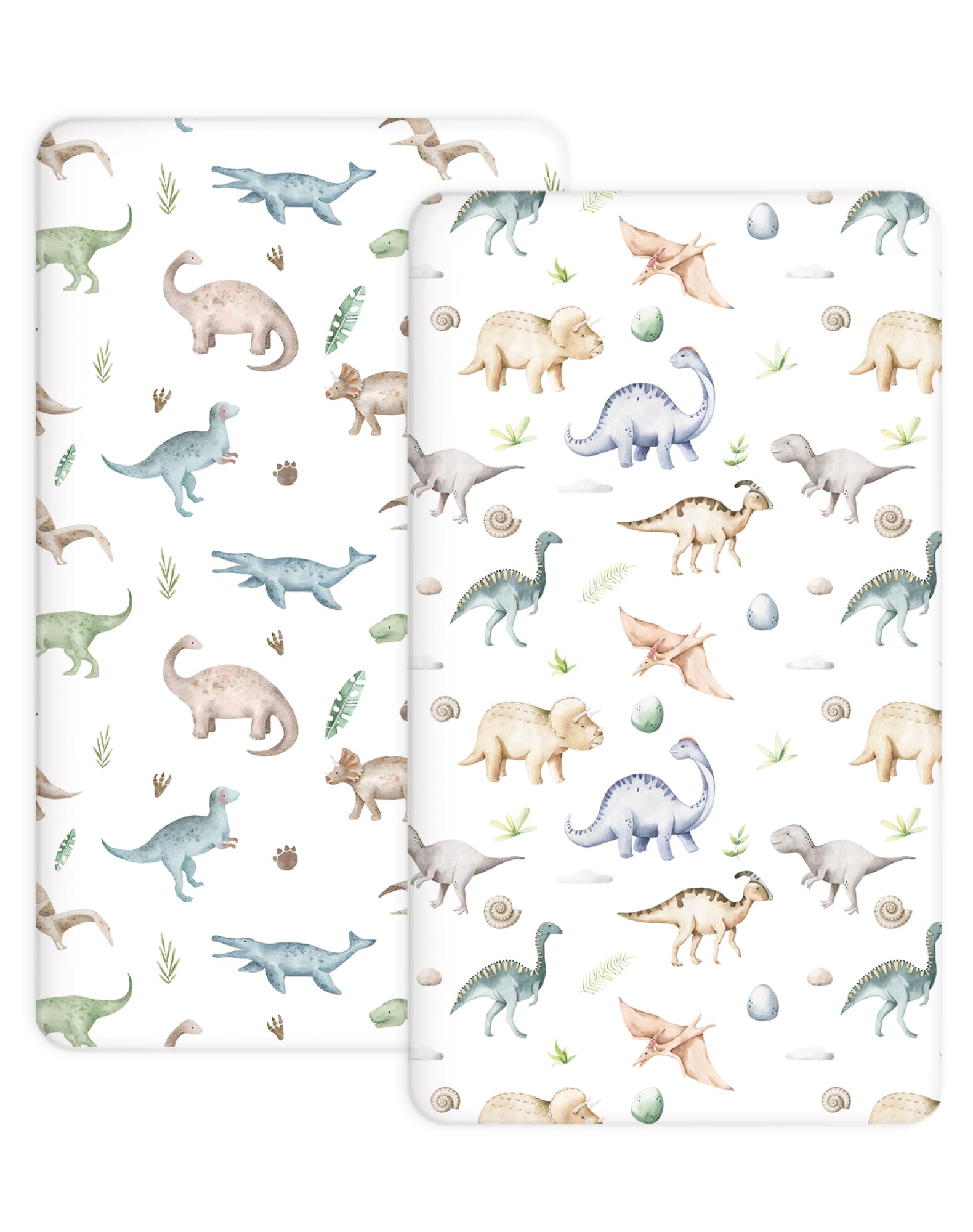 Woodiville Pack N Play sheets with Dino Pals pattern offering snug fit and comfort