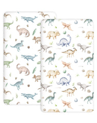 Woodiville Pack N Play sheets with Dino Pals pattern offering snug fit and comfort