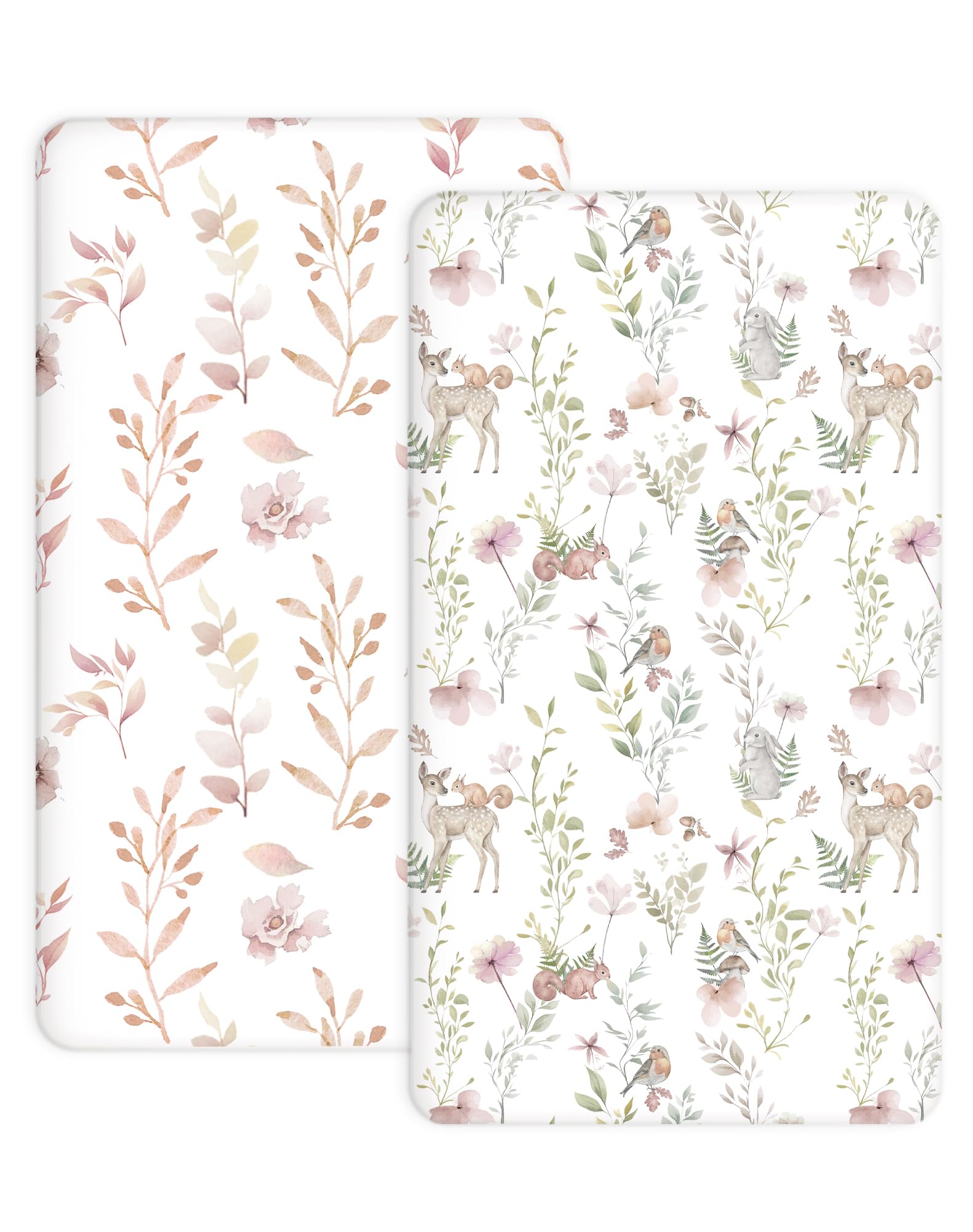 Woodiville pack-n-play sheets with floral fawn pattern for a cozy, tidy nursery.