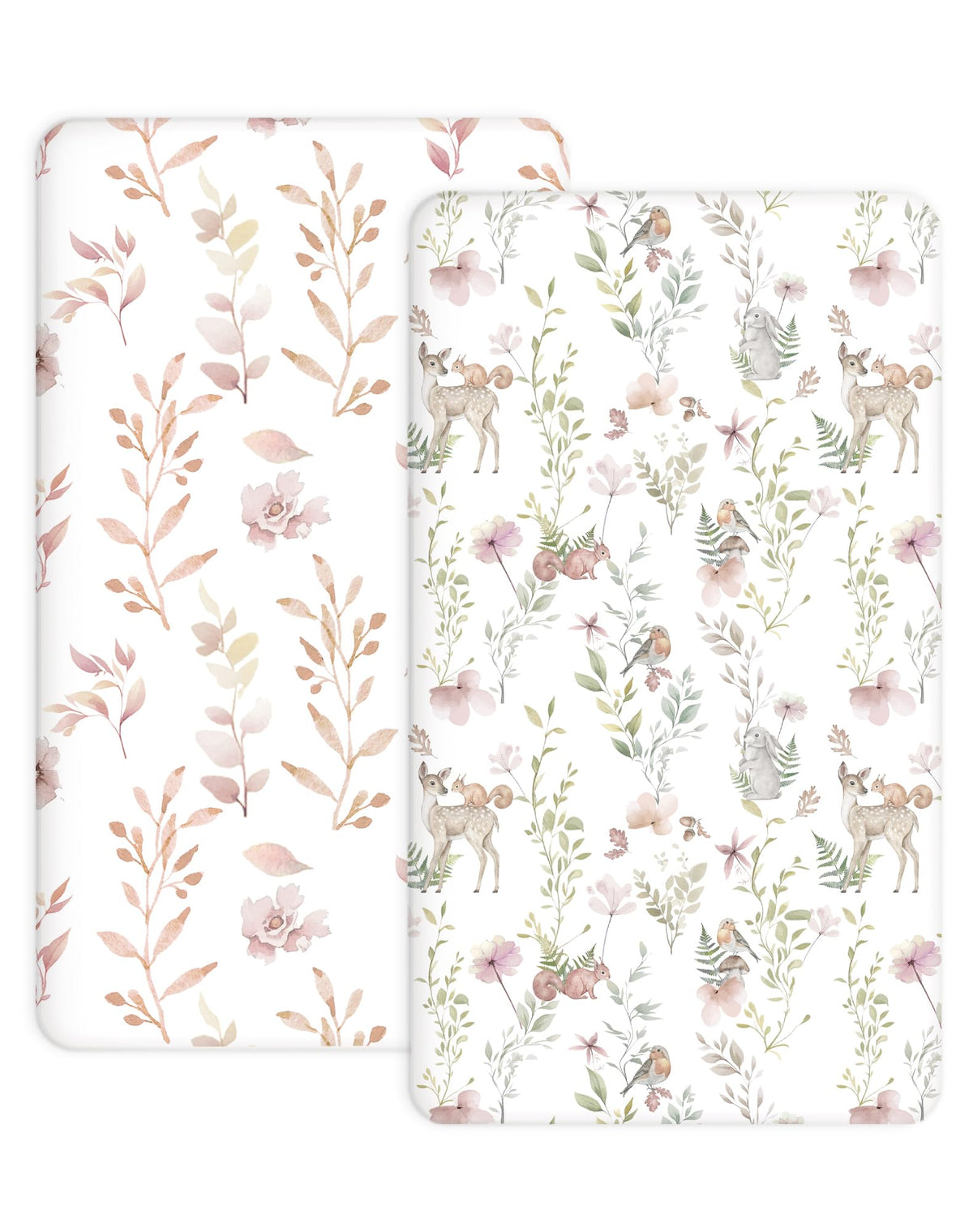 Woodiville pack-n-play sheets with floral fawn pattern for a cozy, tidy nursery.