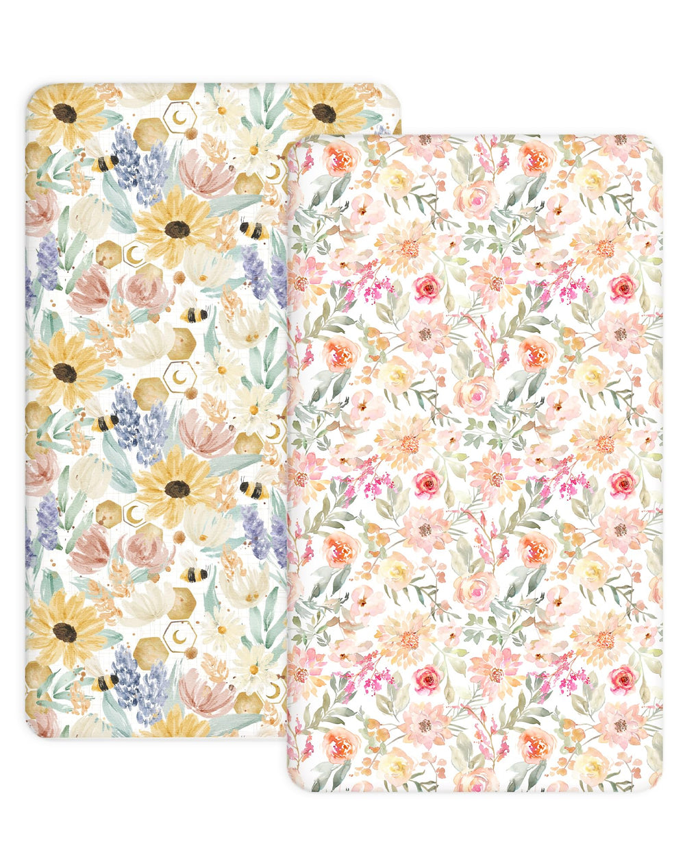 Woodiville Pack N Play sheets in Golden Meadow folded for travel convenience
