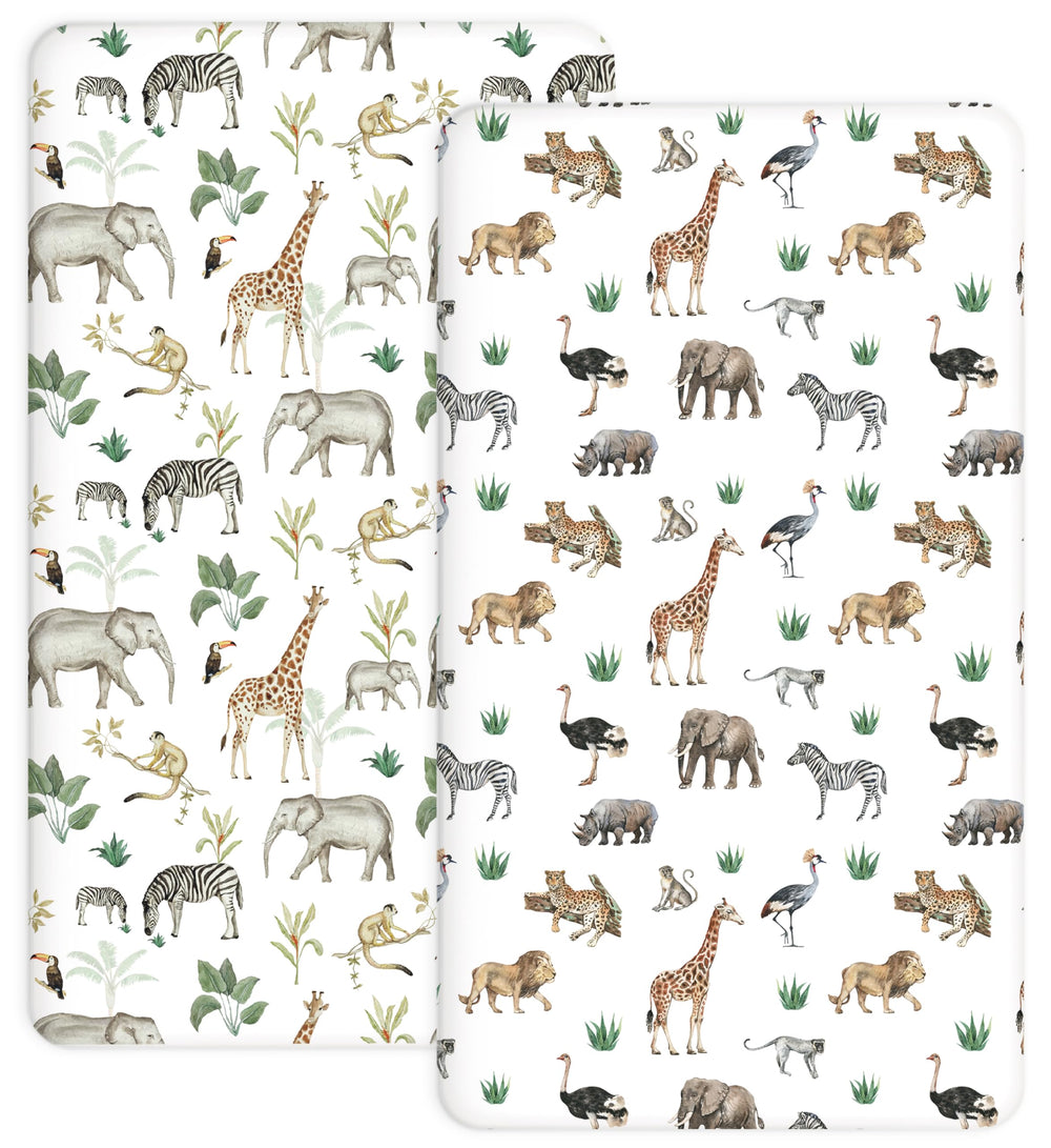 Woodiville Jungle Journey pattern pack n play sheets offer breathable, secure sleep.