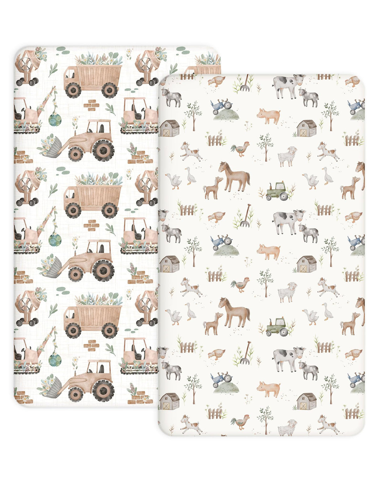 Woodiville Pack N Play sheet in Little Farm pattern keeps the playard cozy
