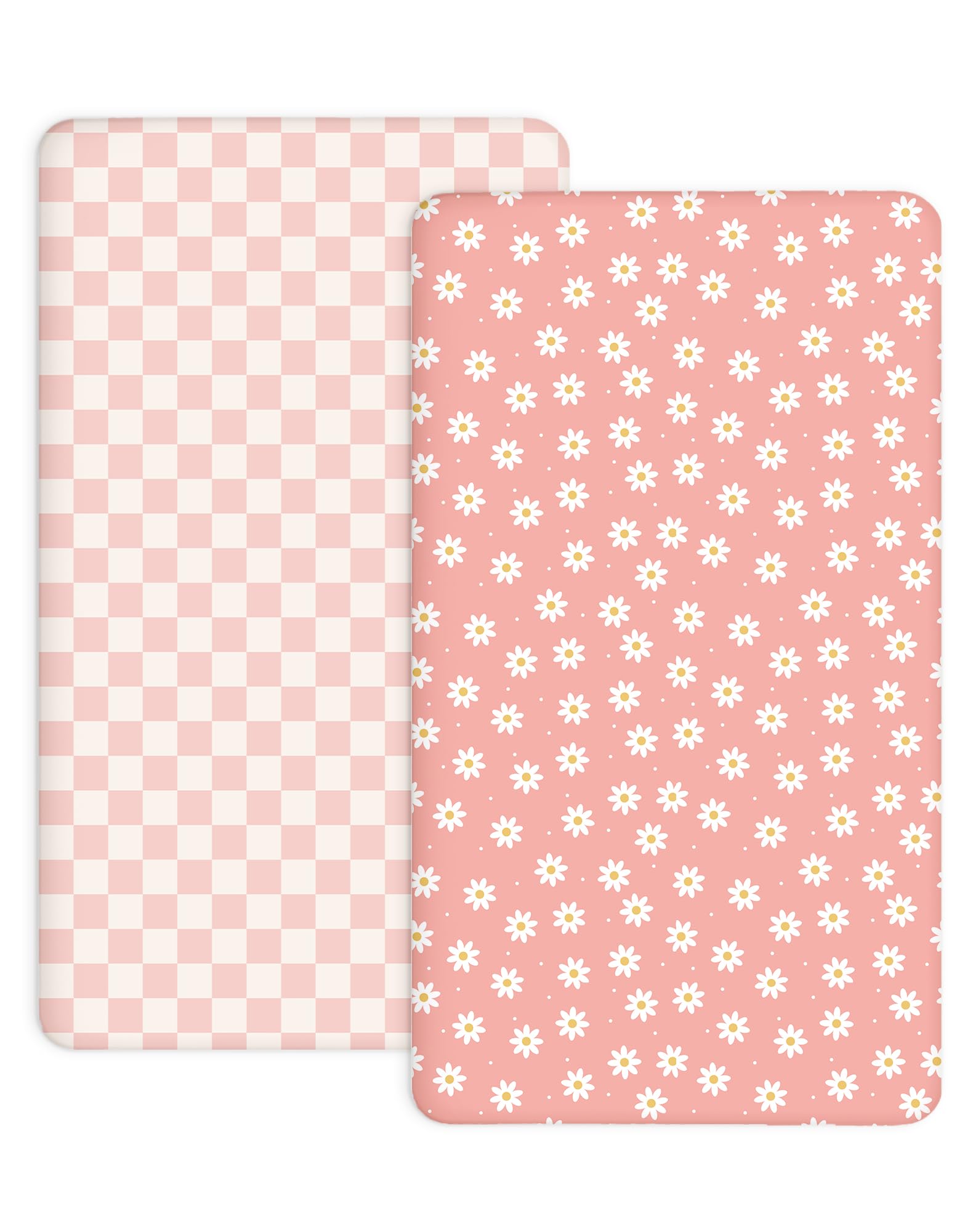 Woodiville Pack N Play Sheets Rosy Days pattern shows a soft, breathable knit for gentle sleep.