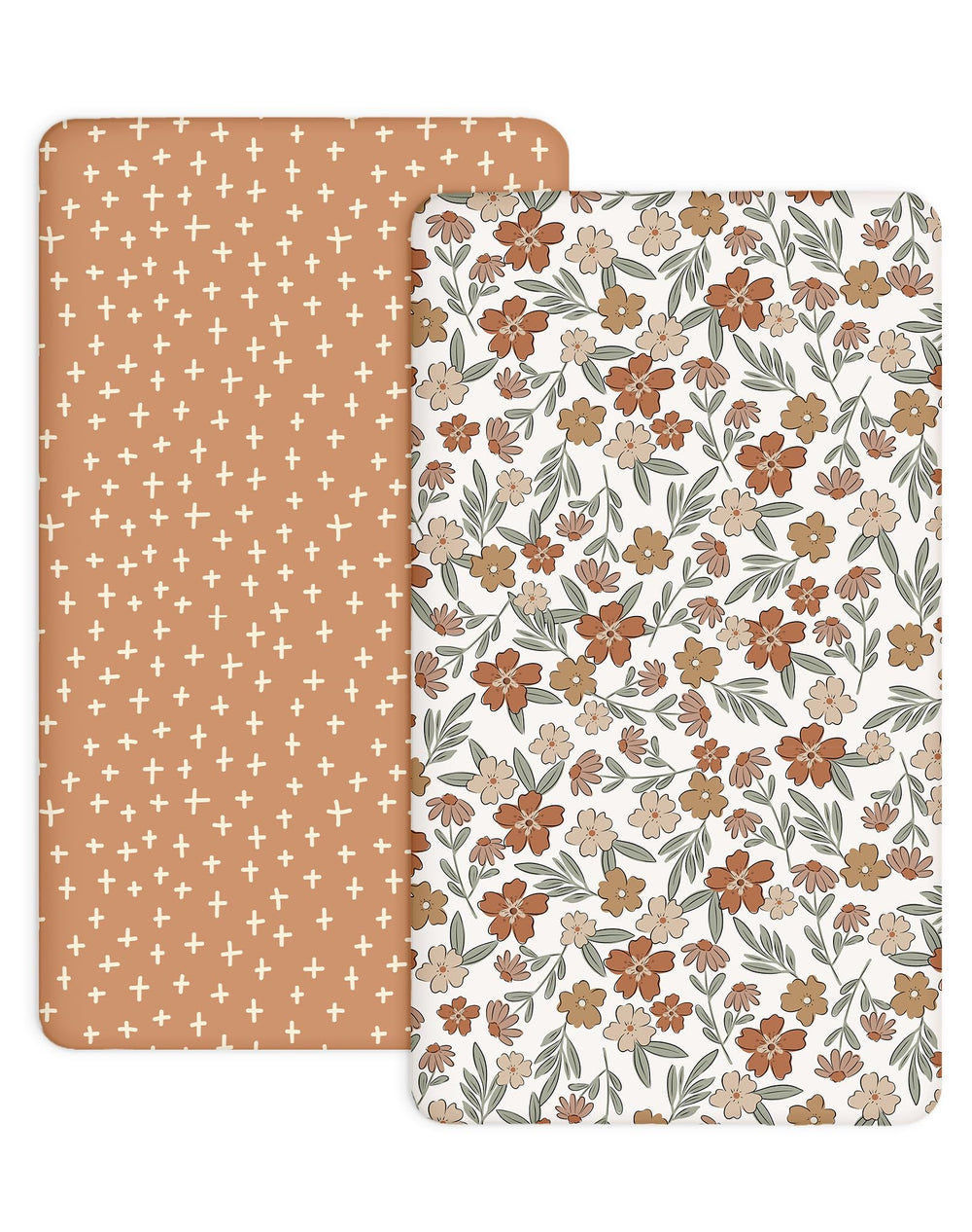 Woodiville Pack and Play Sheets, Rusty Garden close-up, silky fabric enhances baby comfort.