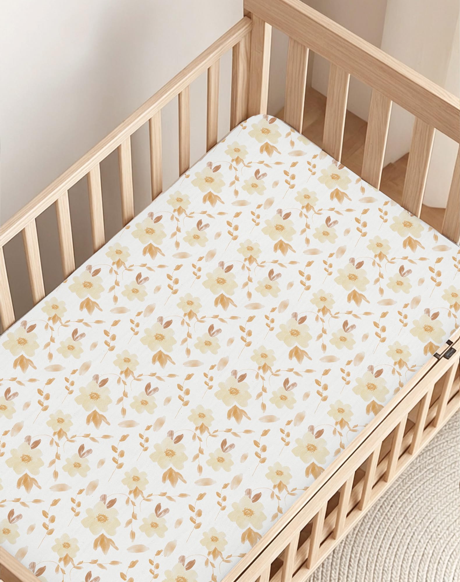 Woodiville Rosy Days crib sheets with multiple prints for boys and girls nurseries.