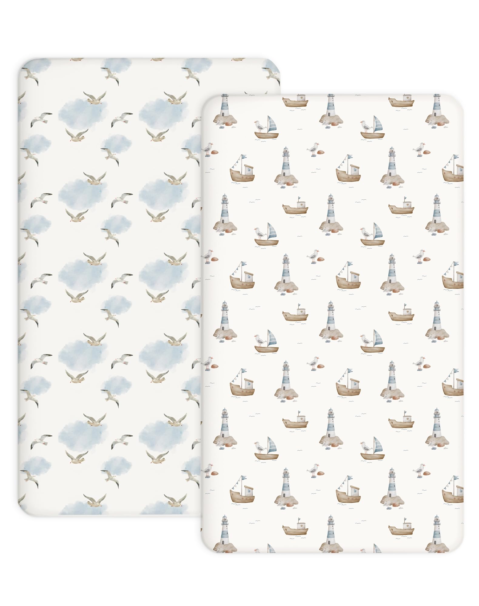 Woodiville Sailing Waves crib sheet 2-pack offers snug fit for baby's sleep surface.