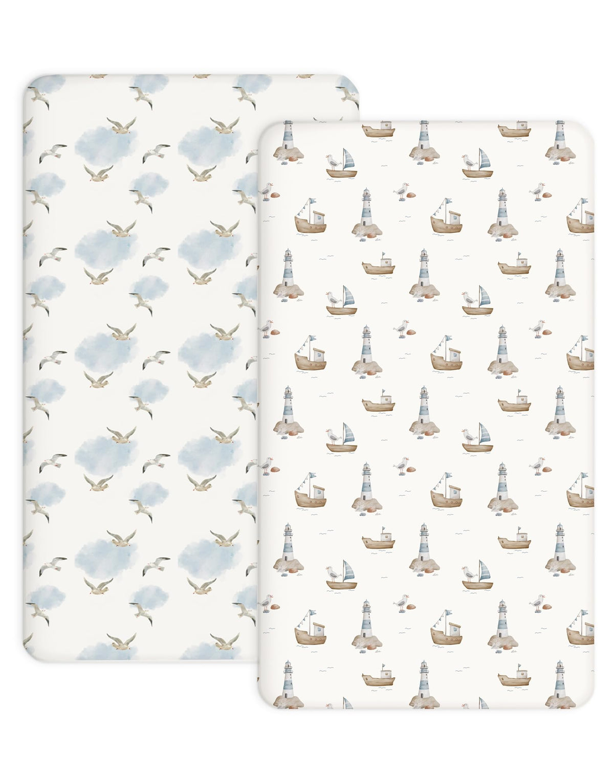 Woodiville Sailing Waves crib sheet 2-pack offers snug fit for baby's sleep surface.