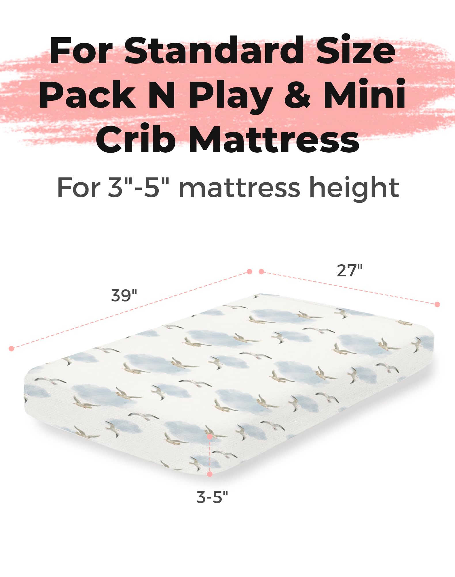 Woodiville Sailing Waves fitted crib mattress close-up shows silky-knit fabric for baby comfort.
