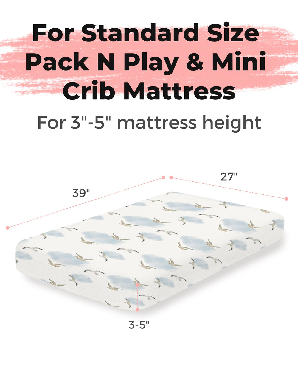 Woodiville Sailing Waves fitted crib mattress close-up shows silky-knit fabric for baby comfort.