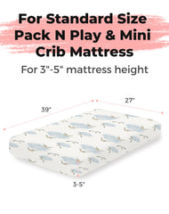 Woodiville Sailing Waves fitted crib mattress close-up shows silky-knit fabric for baby comfort.