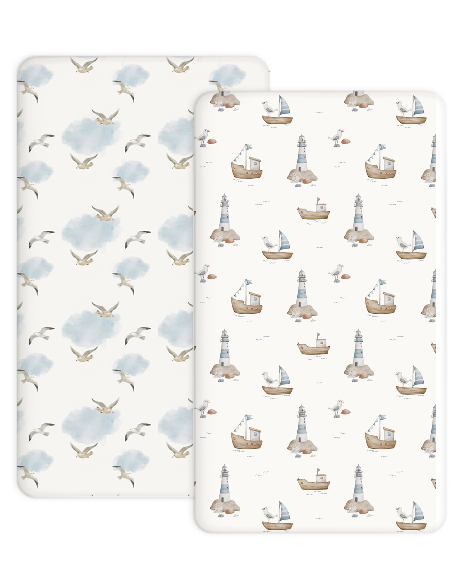 Woodiville Sailing Waves pack-n-play sheet fits snugly on standard mattresses for a secure, comfortable surface.