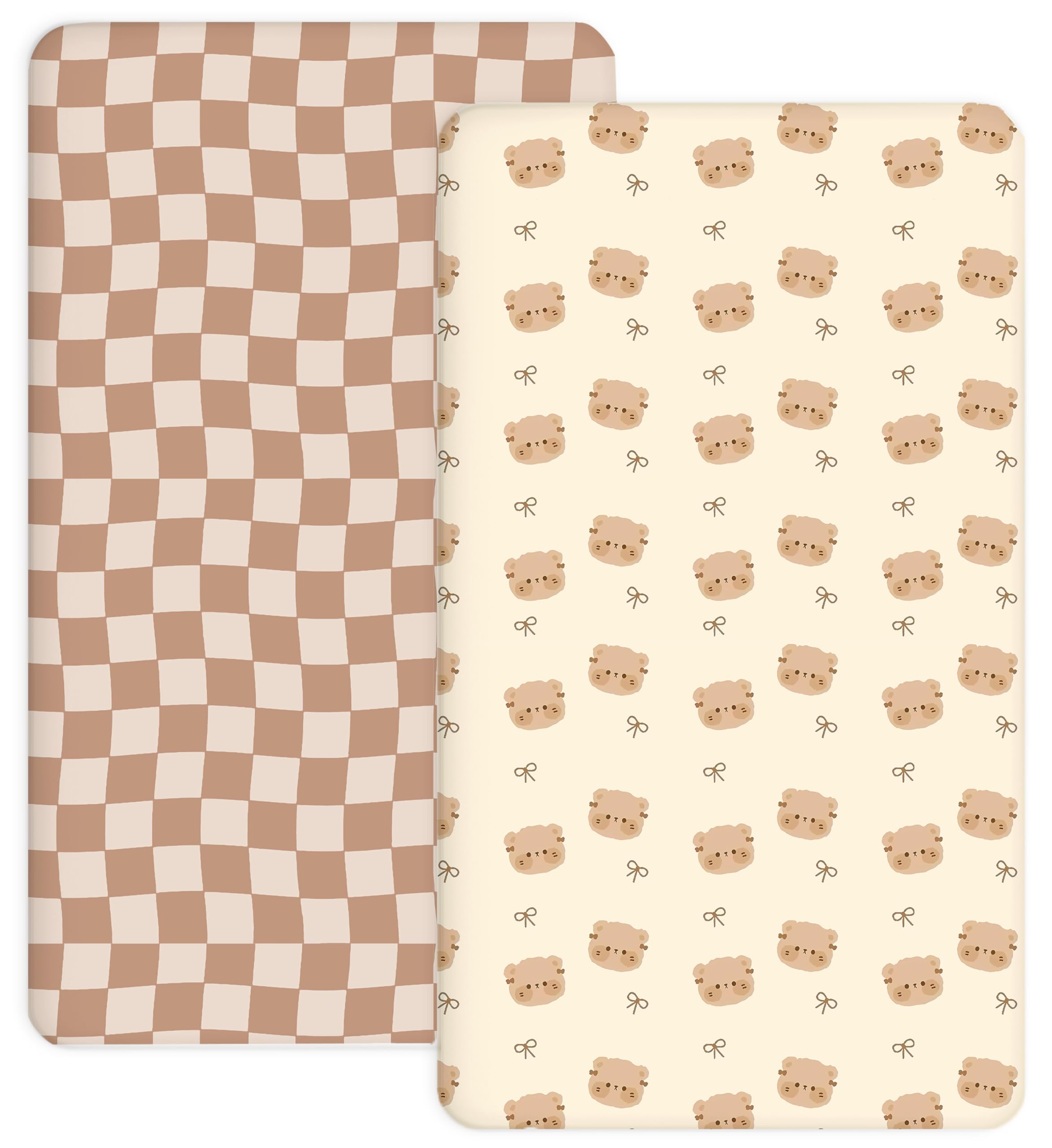 Woodiville Teddy Bow crib sheet close-up showing secure elastic edge for a snug fit.