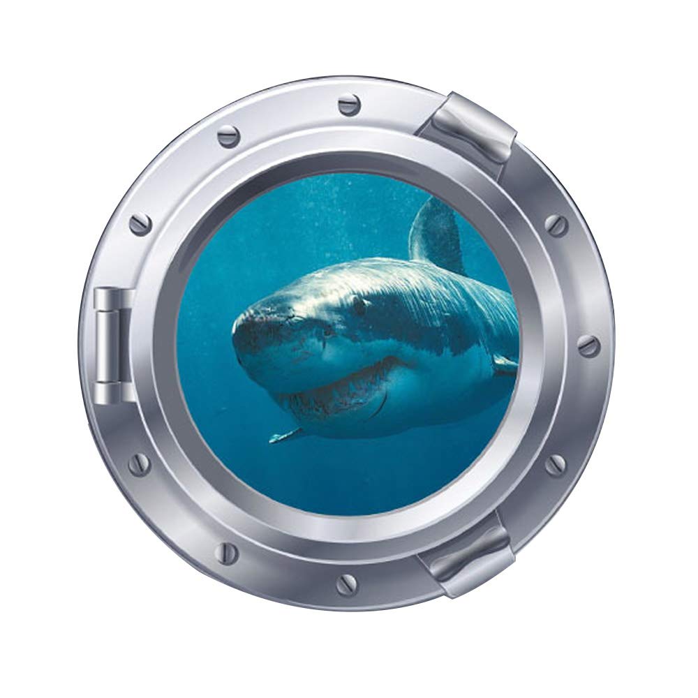 Woodland Arts undersea shark porthole wall decal adds a playful focal point for kids' rooms.