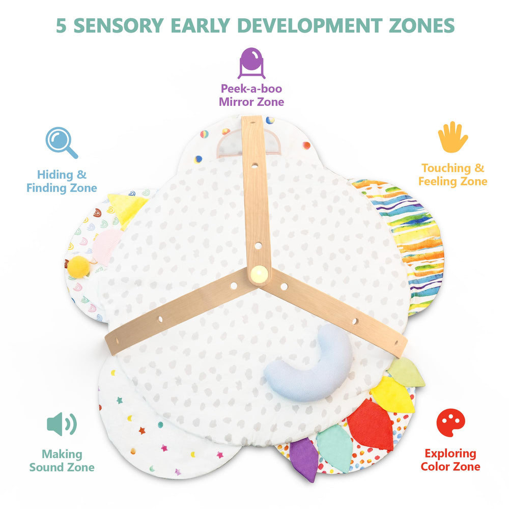 WOODMAM detachable toy moon teether enhances sensory play during newborn stages.