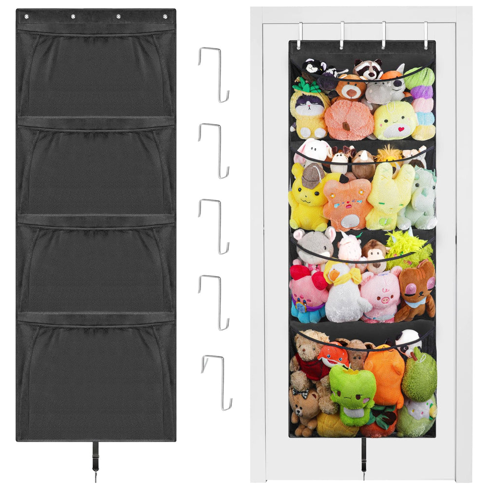 Woodoulogy Hanging Stuffed Animal Storage on the door keeps toys within easy reach