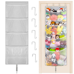 Woodoulogy hanging stuffed animal storage over door keeps toys within reach