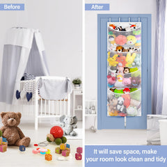 Woodoulogy nursery mesh hammock displays breathable pockets for quick toy visibility