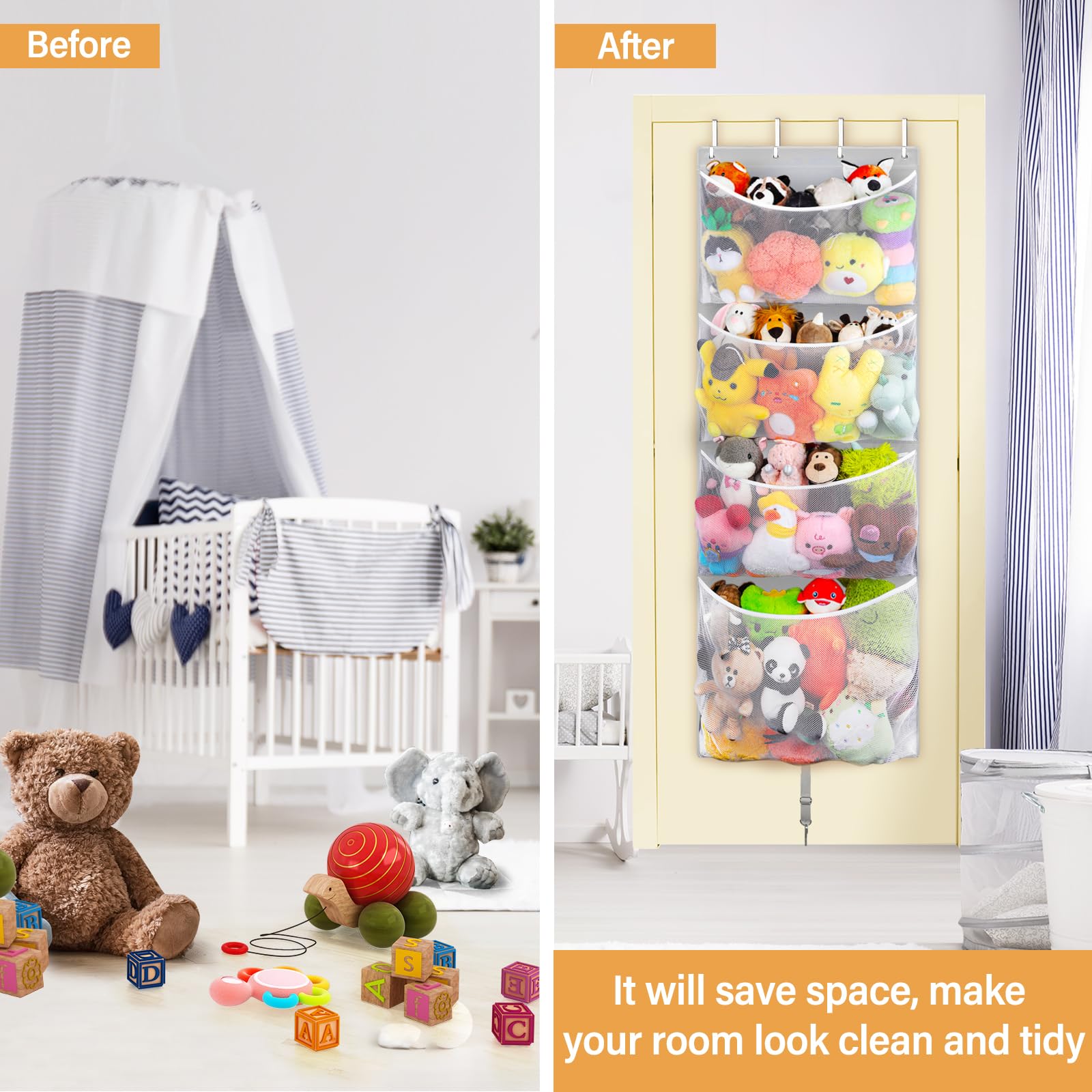 Woodoulogy nursery space saver hangs on doors to declutter play areas