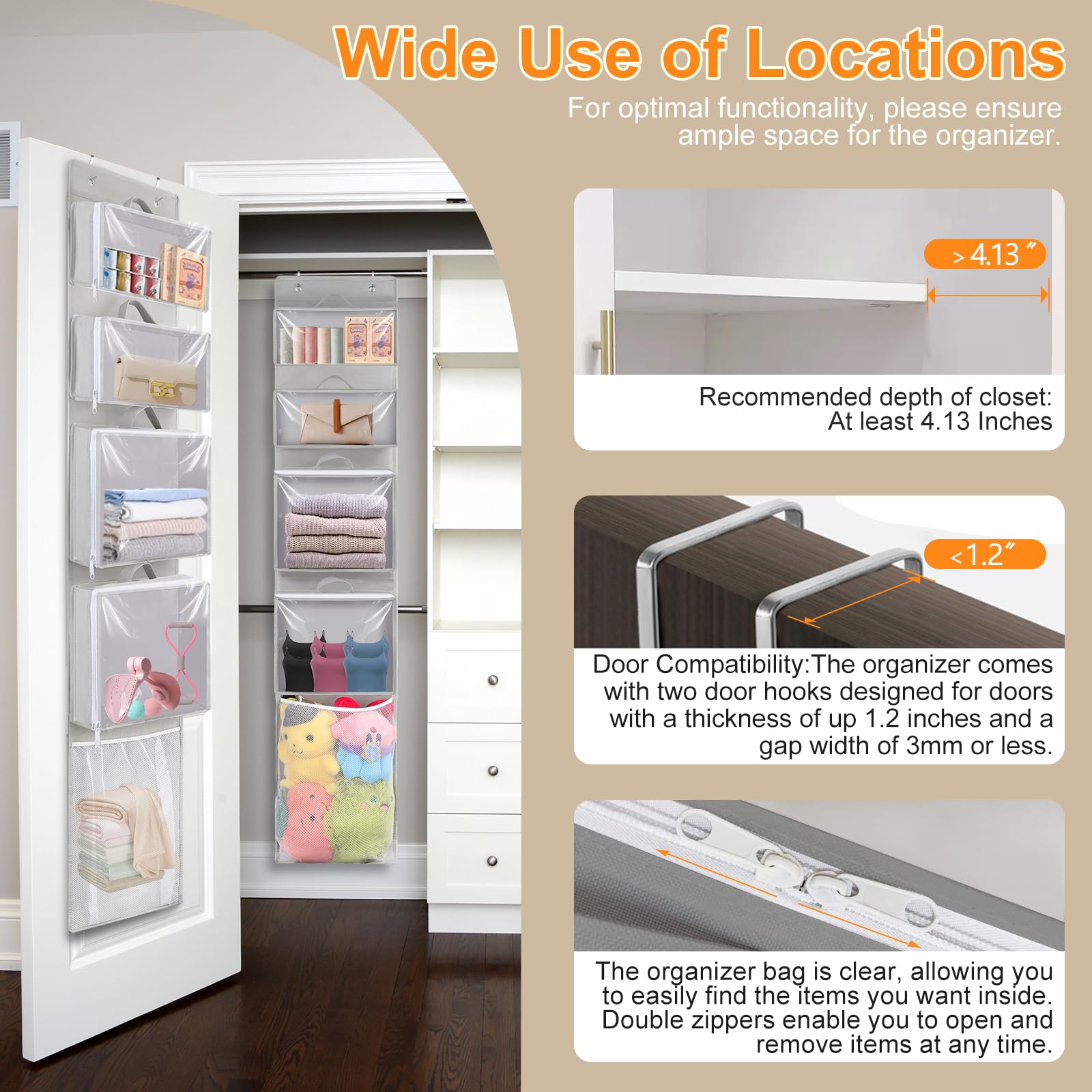 Woodoulogy over door organizer zipper closure showing secure storage.