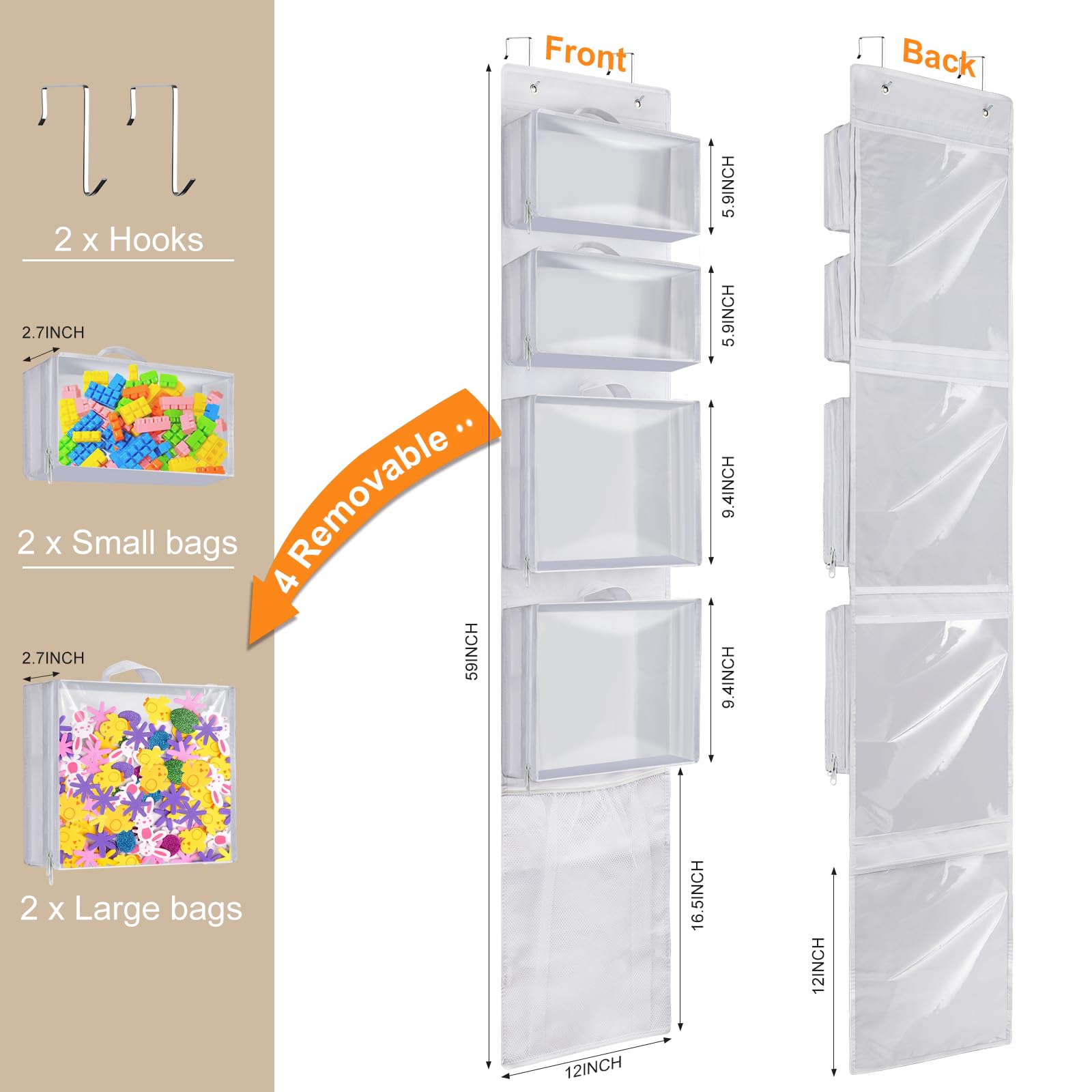 Woodoulogy toy holder removable pouches keep toys organized and portable.