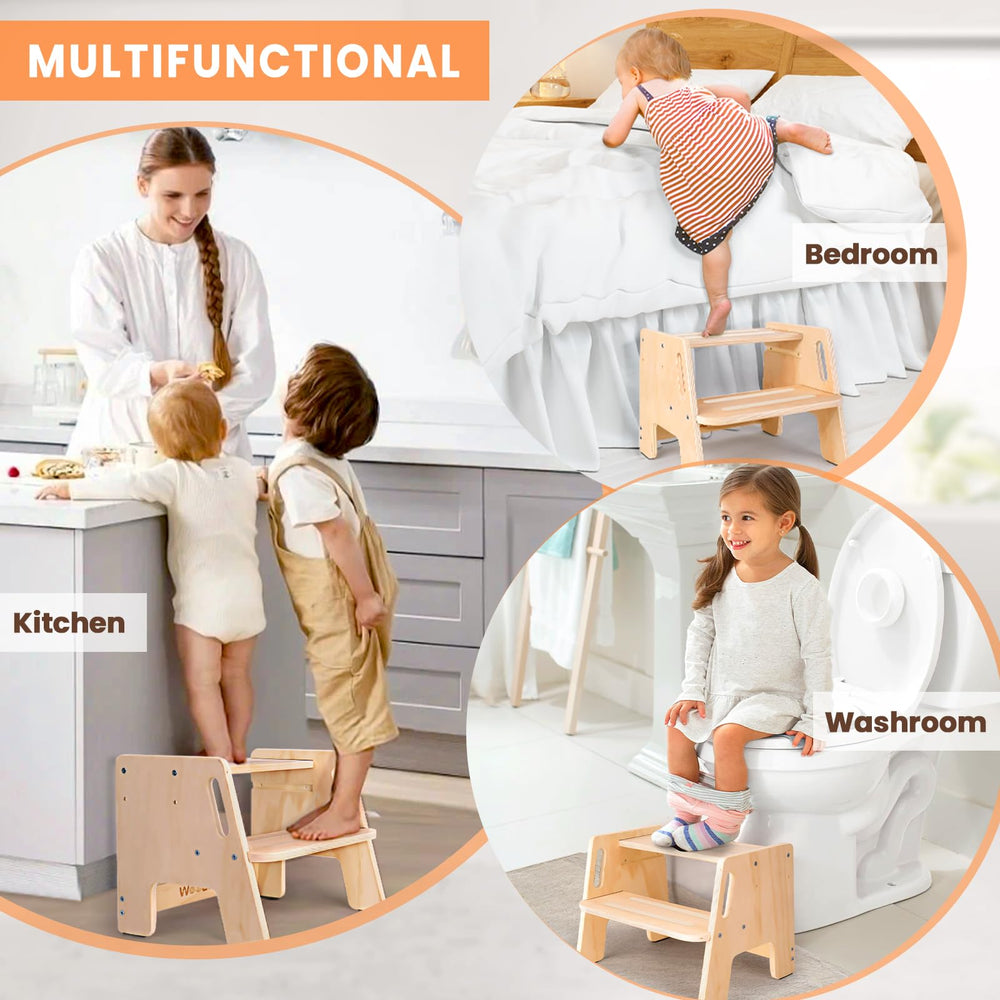 Woodure height-adjustable step stool supports independent daily tasks