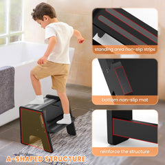 Woodure toddler step stool showing side armrests for safer climbing.